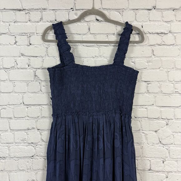 Lilly Pulitzer Hadley Smocked Maxi Dress in Navy Blue Crepe Swirl - Picture 11 of 13
